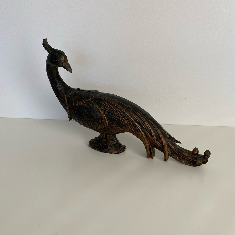 Vintage Peacock black and bronze metal bird figurine
